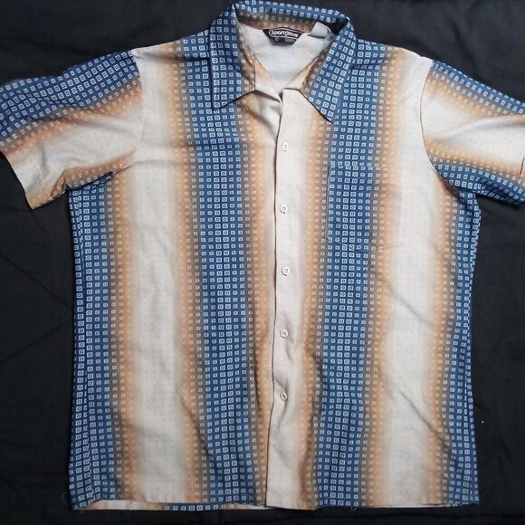 Vintage Sears Sportswear Geometric Op Art Polyester Disco Shirt - Picture 2 of 6